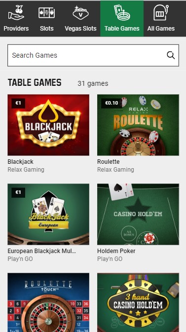 Screenshot van UniBet Casino interface